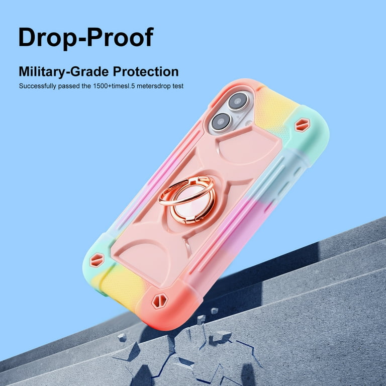 TOKVANZ For IPhone 16 Case With 360° Rotatable Magnetic Ring Stand [Compatible Mag-Safe] [Military Grade Protection] Translucent Matte Phone Cases For Women Men 6.1'', Rose Red