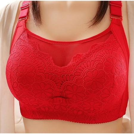 Padded Bras for Women Push up Back-Smoothing Bra Feature V-Neck Push-up Bra Style W-877 Hook and Eye Closure Lace Bras Red 46