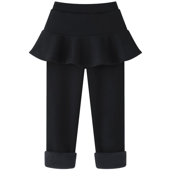 3-11Y Kids Baby Little Girls Footless Fleece Lined Warm Thick Leggings with Ruffle Tutu Skirt Pants