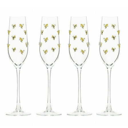 10 Strawberry Street Gold Bow Glassware, Flute, Set of 4