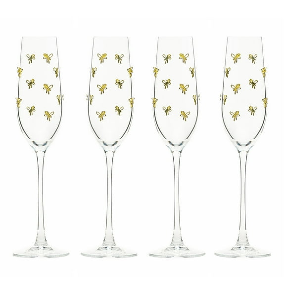 10 Strawberry Street Gold Bow Glassware, Flute, Set of 4