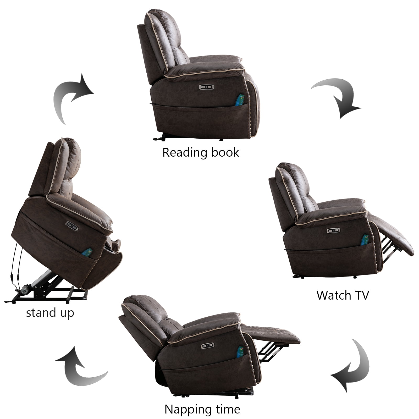 Bonzy Home Power Lift Chair Recliner Suede Fabric Electric Massage Recliner with Cup Holders