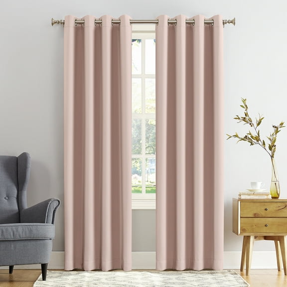 Sun Zero Nolan Energy Efficient Blackout Grommet Single Curtain Panel, 54" X 84", Blush