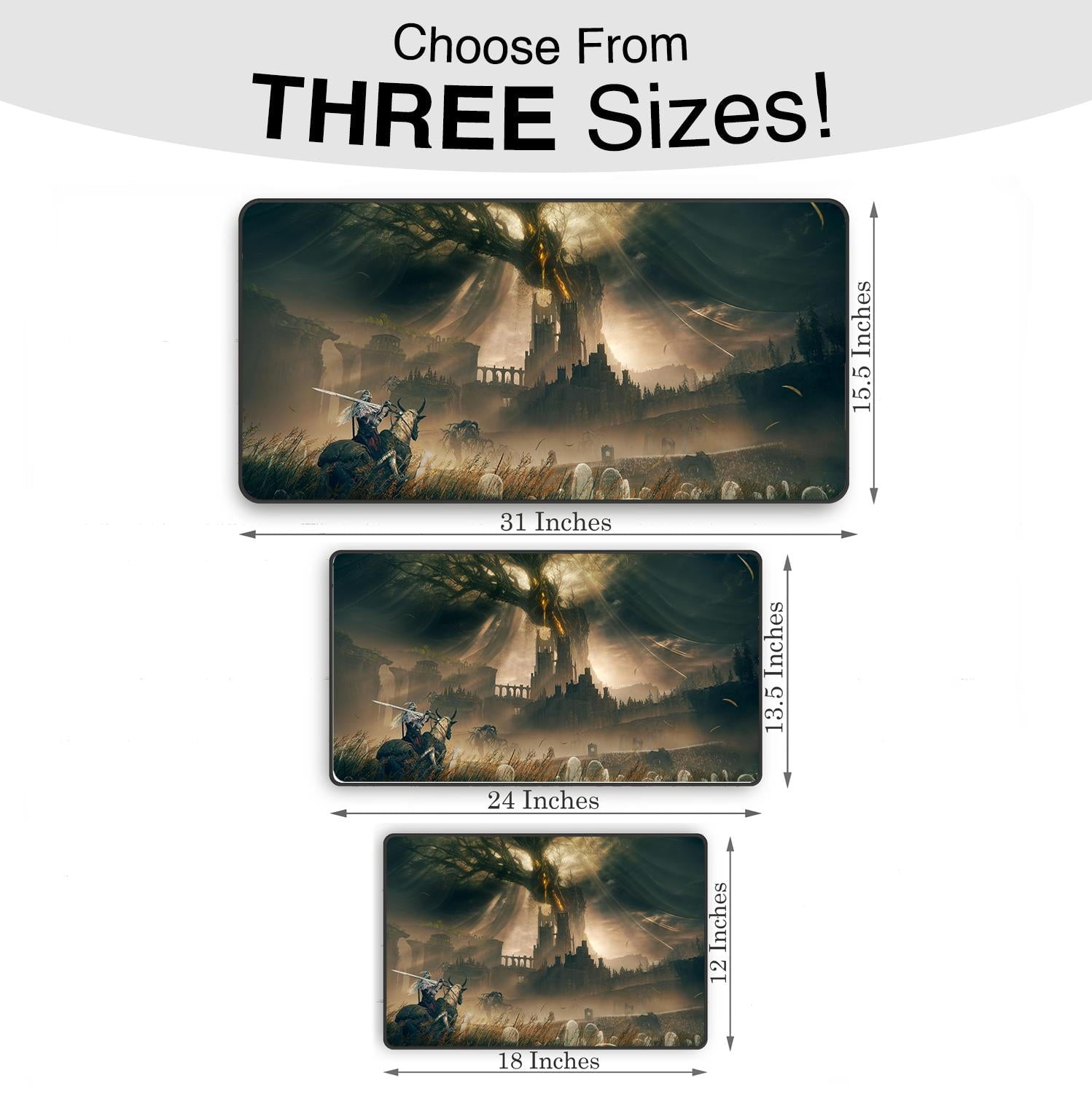 Dark Fantasy Gaming Mouse Pad, Epic Knight and Castle Design, Extended Desk Mat