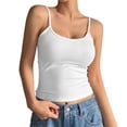 thumbnail image 2 of Endives Women's Ribbed Crop Top Tank Top With Built in Bra Spaghetti Strap Backless Tank Top Base Layer Casual Wear White, 2 of 5