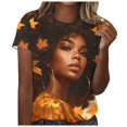 thumbnail image 1 of TSADFHJI Hauts pour Femmes Manches Longues Mode Décontractée Ample Imprimé Col Rond Manches Courtes T-Shirt Haut S Orange, 1 of 5