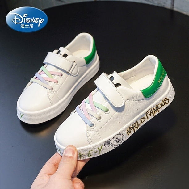 Zapatos de Disney para niños, zapatos informales de dibujos animados de Mickey boy, primavera y otoño, nuevas zapatillas blancas transpirables de fondo suave para niñas, 30 plantillas de 19 CM Gao Jinjia LED