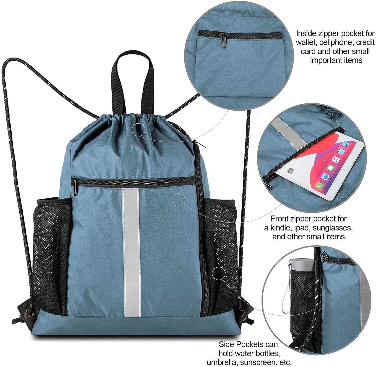 Drawstring bag with water bottle holder sale