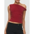 thumbnail image 2 of Women Tank Top Elegant Sleeveless Crop Tops One-shoulder Solid Color Camisole Slim Fit Tshirts Summer Clubwear, 2 of 8