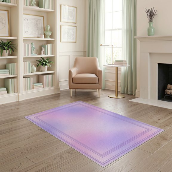 ODIKA Purple Pastel Pink Border Minimalist Dreamy Shift Decorative for Dorm Room, Small Living Apartment, Stain Resistant Low Profile