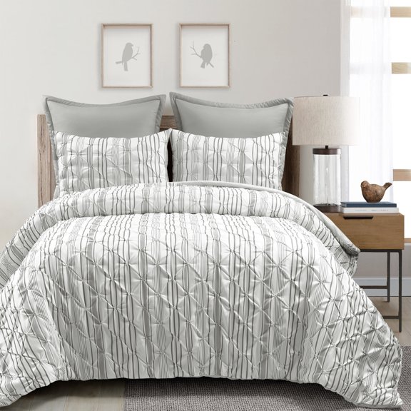 Ravello Pintuck Stripe Comforter Gray 5Pc Set King