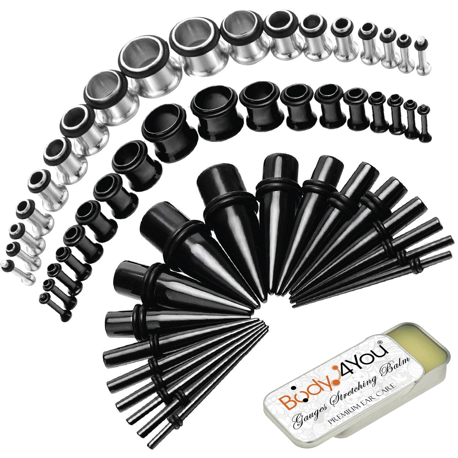Details about   36pcs Ear Tapers Stretching Kits Stainless Steel Ear Gauges Plug Tunnels 14G-00G