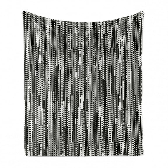 Black and White Soft Flannel Fleece Blanket, Modern Geometric Square Triangle Circle Monochrome Futuristic Minimalist, Cozy Plush for Indoor and Outdoor Use, 70" x 90", Black White, by Ambesonne