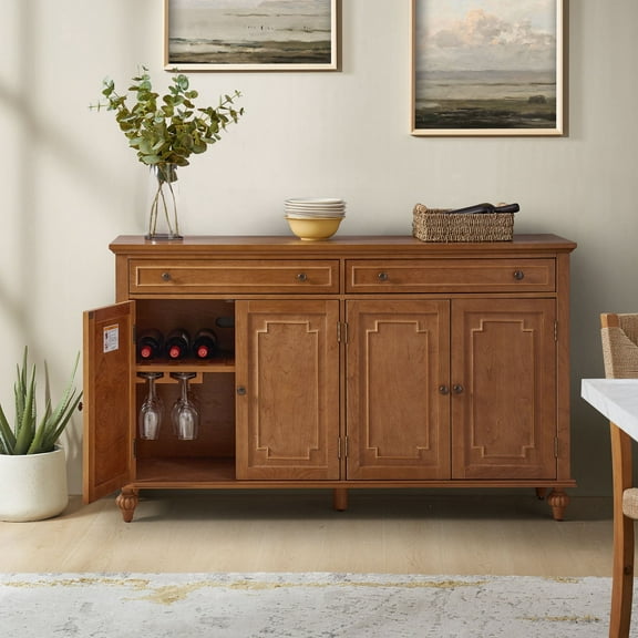 58" 2 Drawer Buffet Sideboard 4 Doors Storge Accent Cabinet with Adjustable Shelves Acorn