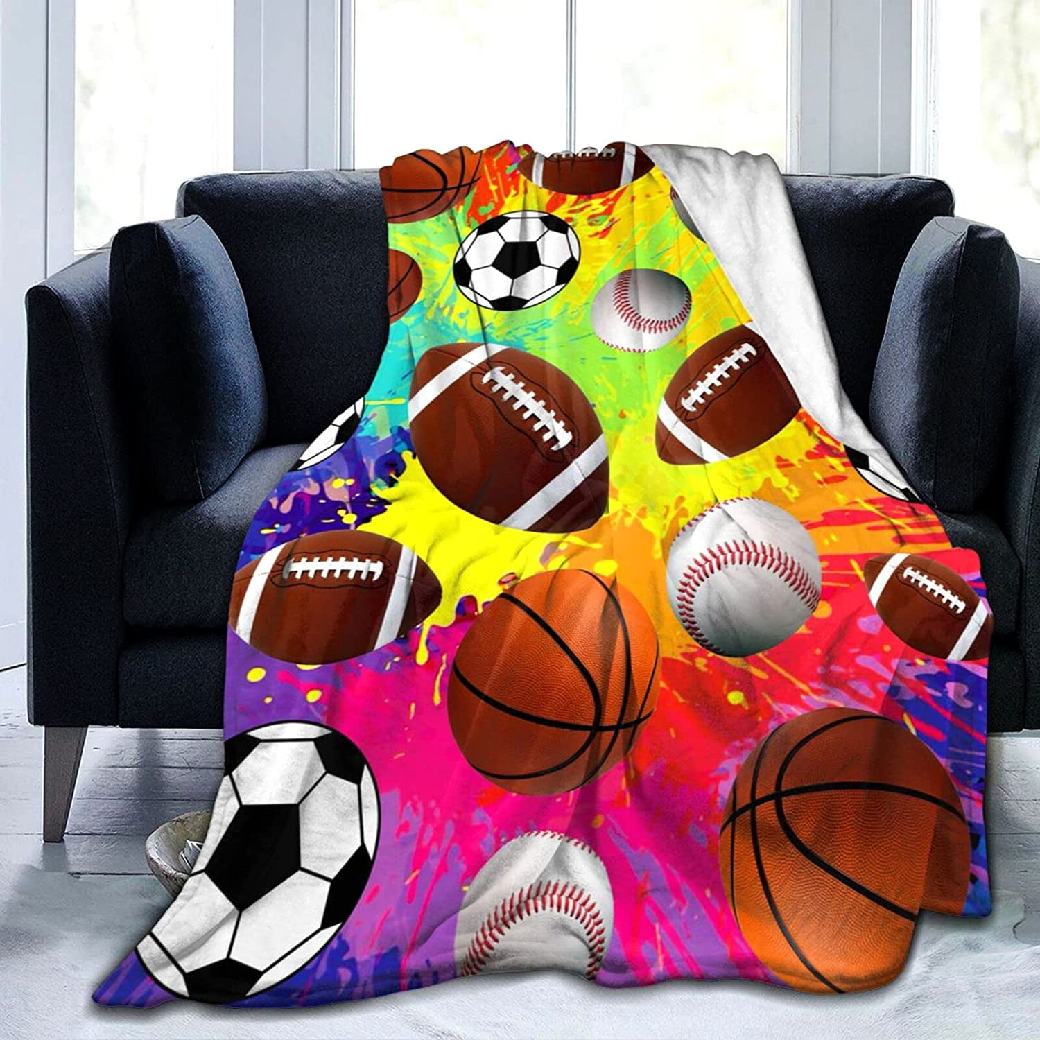 Soccer Blanket Ultra Soft Flannel Baseball Basketball Football Throw