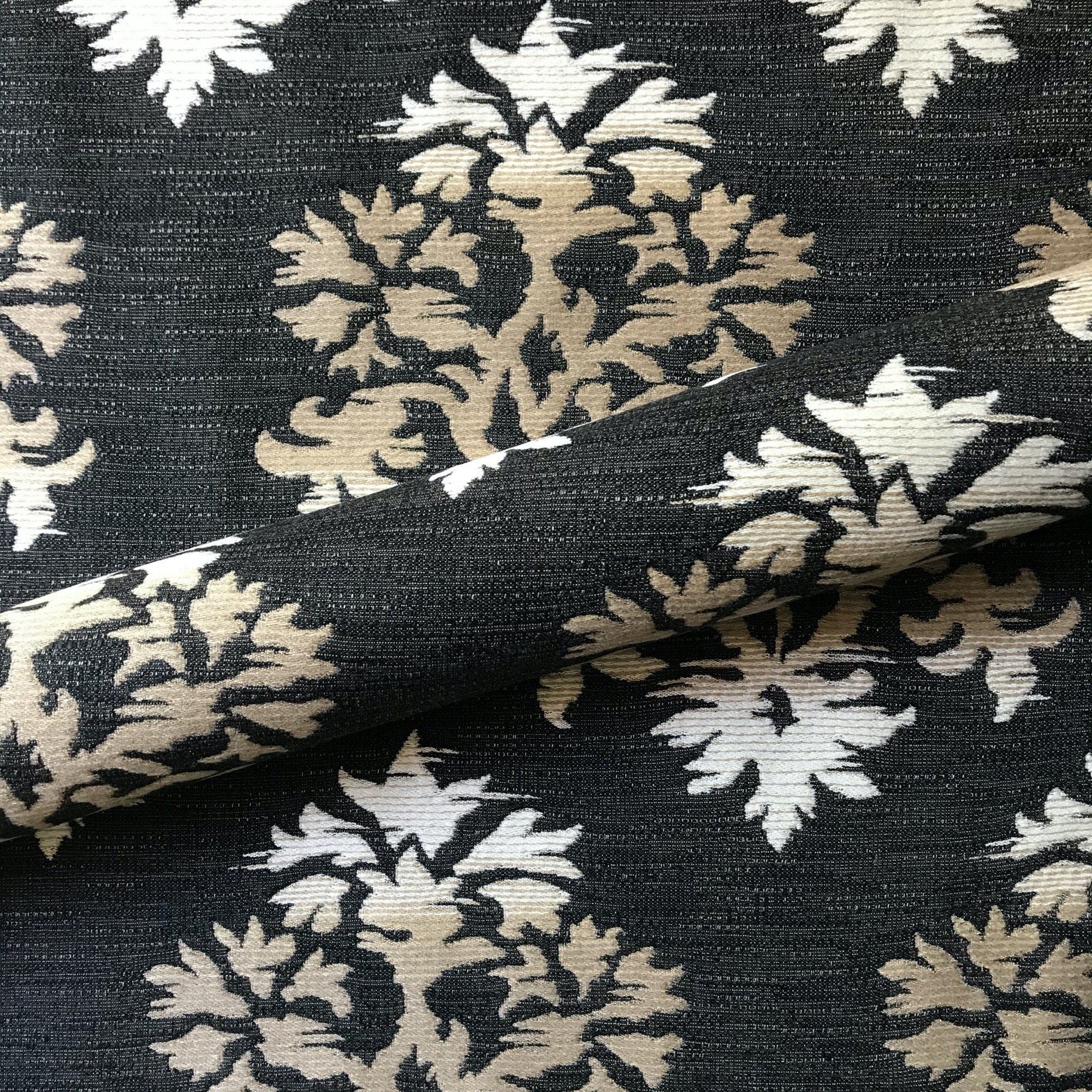 Charcoal and Tan Woven Modern Damask Upholstery Fabric 56' by the Yard