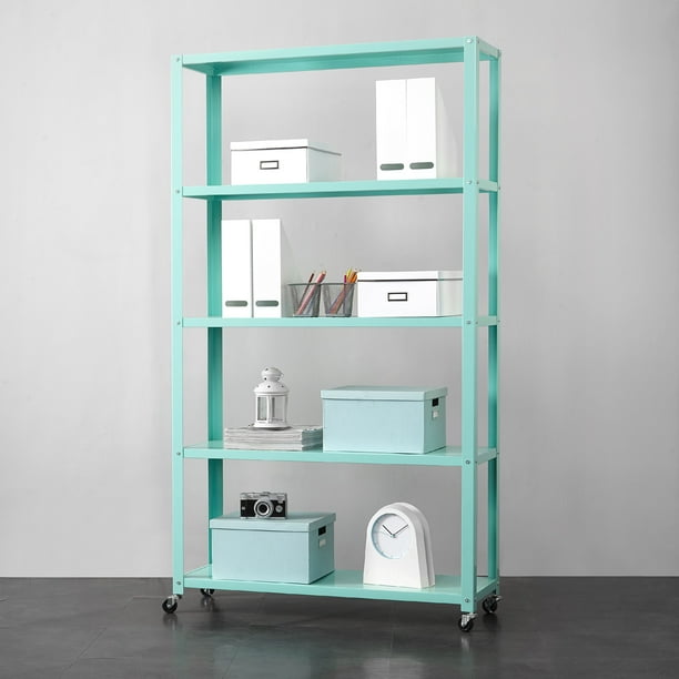Mainstays 5Tier Rolling Metal Bookcase, Multiple Colors