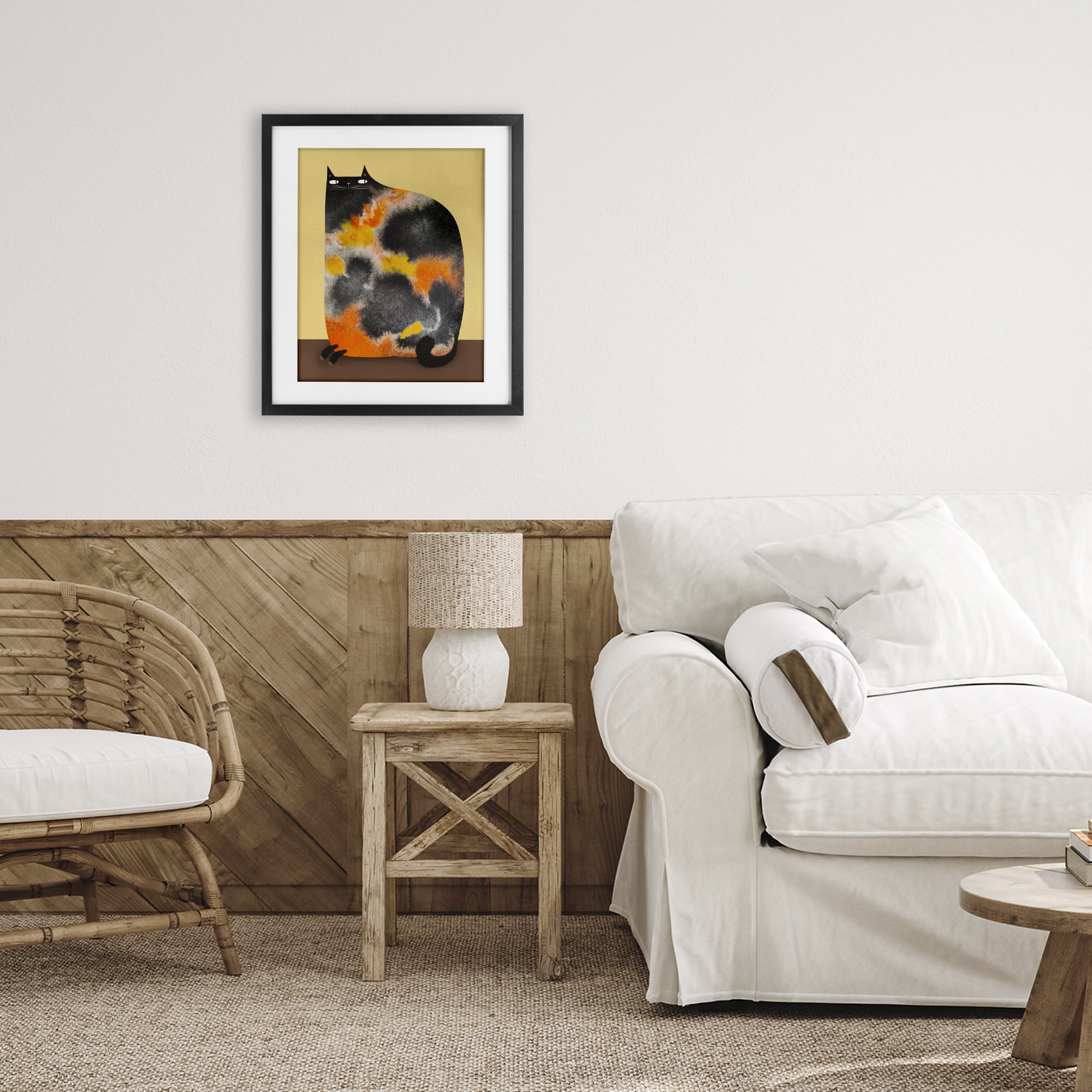 Stupell Industries Diluted Calico Cat Black Framed Print Under Glass, design by Gabriela Avila