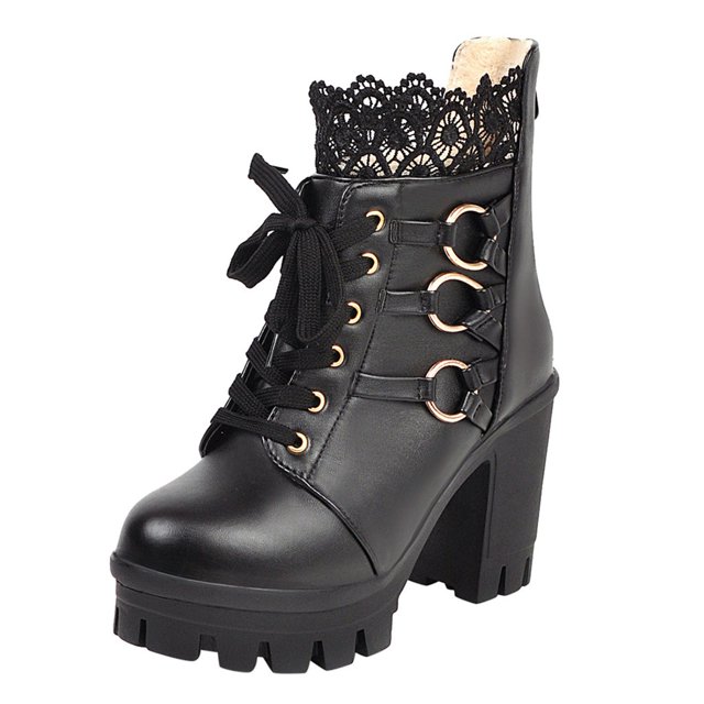 CEHVOM 2021 Autumn And Winter New Round Toe Thick-soled Leather Short Boots British Style Women