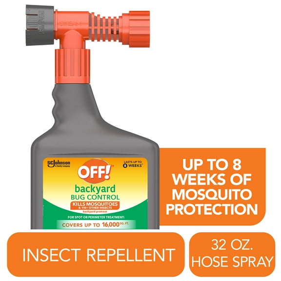 OFF! Backyard Bug Control Pretreat, 32 oz, 1 Count, Outdoor Bug Treatment, Covers up to 16,000 sq. ft., Kills for up to 8 Weeks, With a Convenient Hose Connection