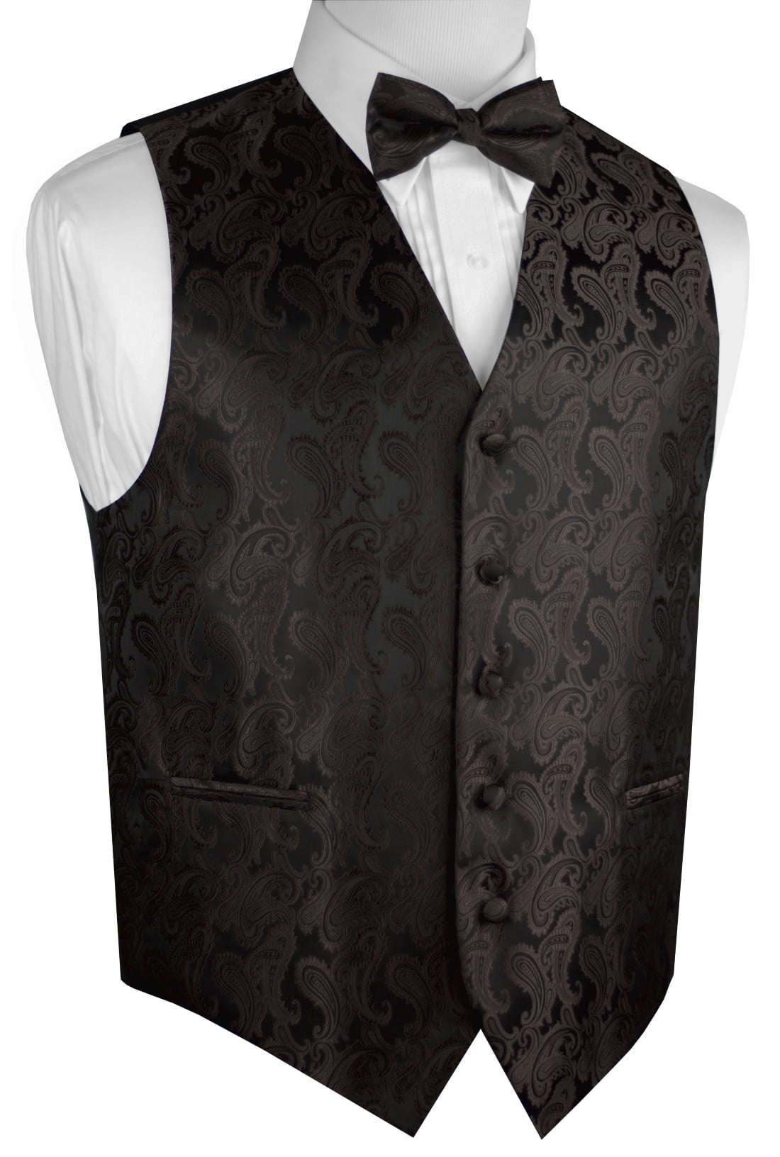 Mens Tuxedo Vest Bow-Tie & Hankie Set in Chocolate Italian Design 
