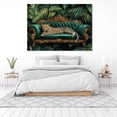 thumbnail image 4 of Mudket Wild Leopard on Teal Velvet Sofa Framed Canvas Wall Art, Tropical Jungle Cheetah Print Wall Art for Women Living Room, Home Office, Bedroom Decor, Ready to Hang-20"L x 16"W, 4 of 10