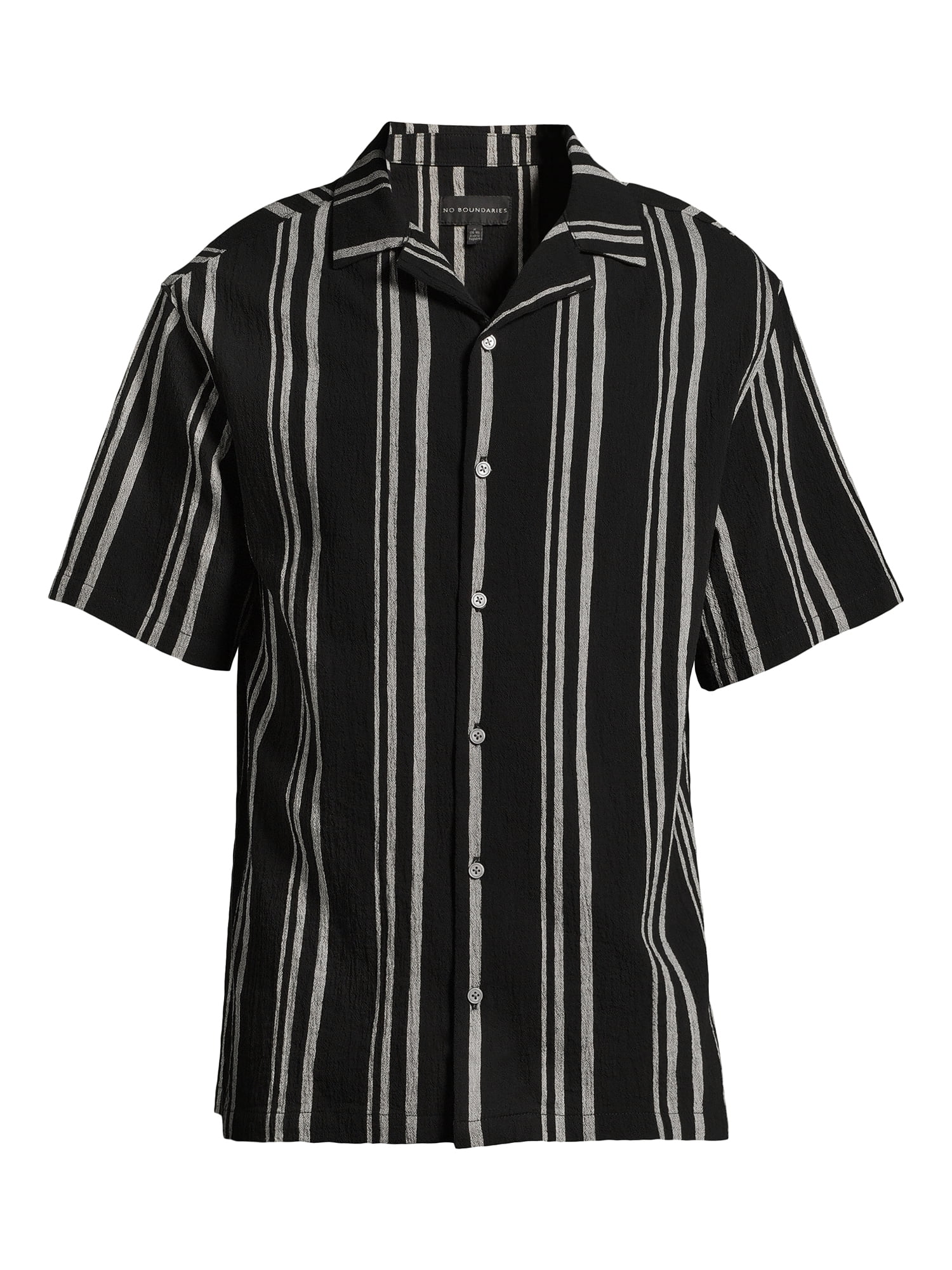 No Boundaries Men's and Big Men's Cotton Crinkle Button Front Shirt with Short Sleeves, Sizes XS-3XL
