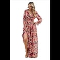 thumbnail image 1 of Vestido Maxi Bohemio para Mujer, Cuello en V, Larga Abullonada, Volantes, Corte A, Abertura, . Flor Roja XL, 1 of 8