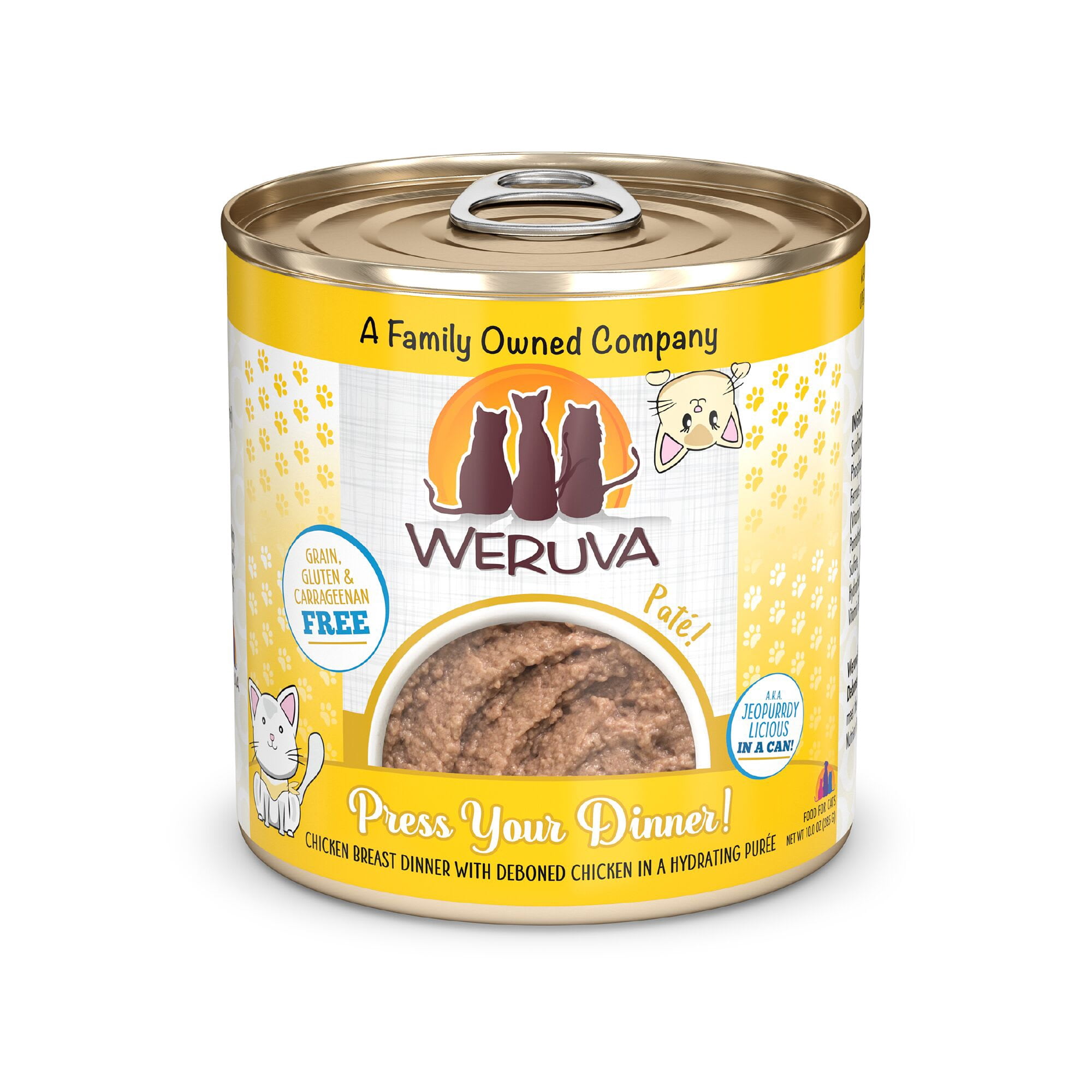 Weruva Pate Press Your Dinner! Chicken Breast with Deboned Chicken in a Hydrating Puree Wet Cat Food, 10 oz., Case of 12
