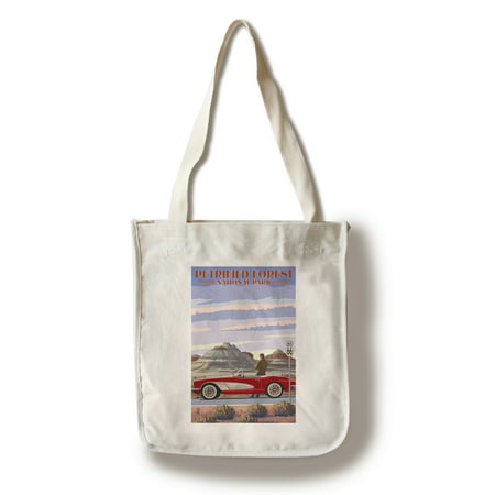 Petrified Forest National Park, Arizona - Route 66 - Corvette - Lantern Press Artwork (100% Cotton Tote Bag -