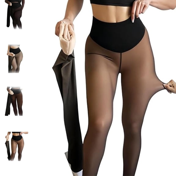 AsdQ Leggings, One-Seam Shaping Fleece, Winter Warm Fleece Lined Translucent Leggings (XS/S, #B)