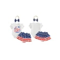 thumbnail image 2 of Lairauiy Baby Toddler Girl Independence Day Outfit 3 6 12 18 Months Short Sleeve Letter Print Romper Star Pattern Tiered Shorts with Matching Headband, 2 of 9