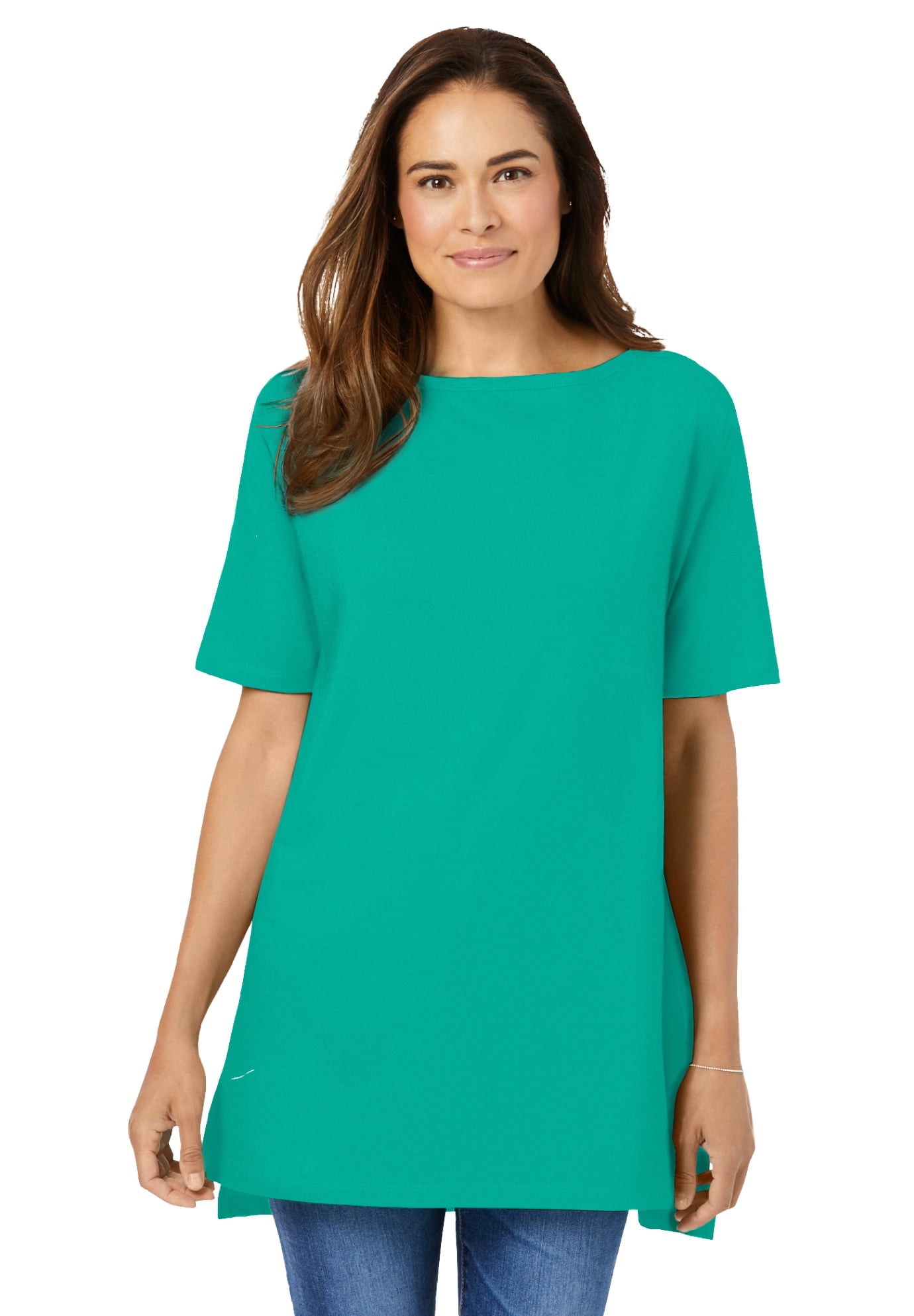 Woman Within Womens Plus Size Perfect Short-Sleeve Boat-Neck Tunic 