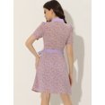 thumbnail image 4 of Vestido Camisero Floral Con Cinturón Y Cuello En Contraste De Manga Corta Para Mujer Púrpura XL, 4 of 5