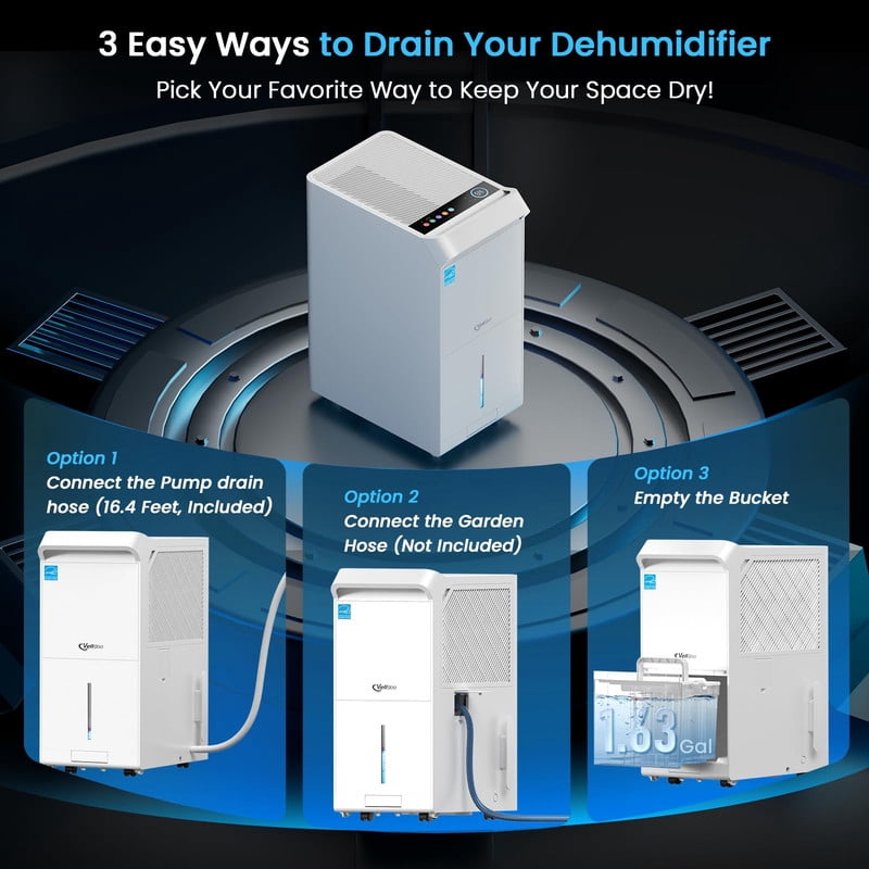 150 pt. 7500 sq. ft. Energy Star Dehumidifier for Basement with Pump, Drain Hose