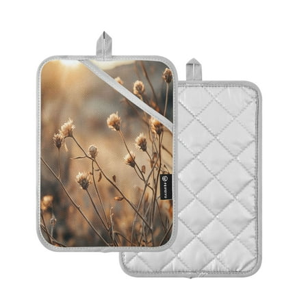 

2 Pcs Pot Holders Sets Oven Mitts Square Potholders Oven Hot Pads Heat Resistant for Kitchen Cooking Baking 7 x9.8 Dried Wildflower