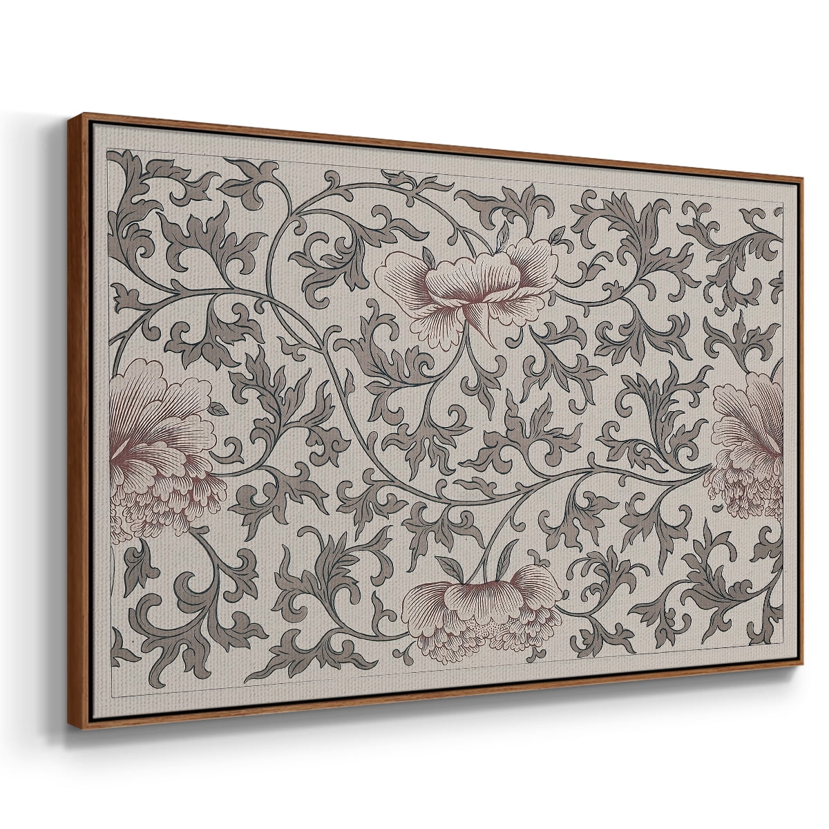 Vintage Abstract Print-XVII Framed in Walnut Wood Gallery Wrapped Canvas 17 in. x 25 in.
