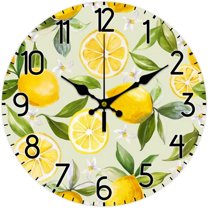 12inch Lemon Wall Clock Silent Non Ticking Round Wooden Clock Battery Operated Fruit Clock Farmhouse Wall Clock for Living Room Kitchen Bedroom Office Decoration