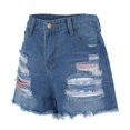 thumbnail image 3 of Aayomet Shorts pour Femmes Shorts à Poches Drapeau Stretch Mode Imprimé Jeans pour Femmes (Bleu, L), 3 of 5