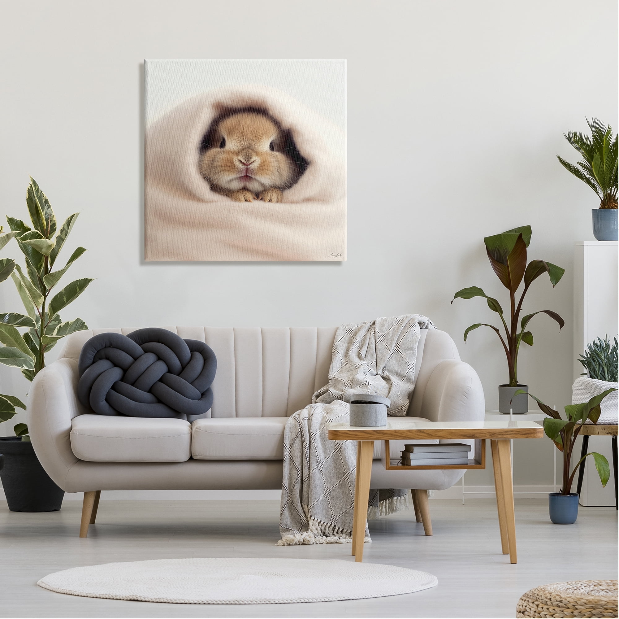 Stupell Industries Baby Bunny in Blanket Animals & Insects Painting Gallery Wrapped Canvas Art Print Wall Art, 30 x 30