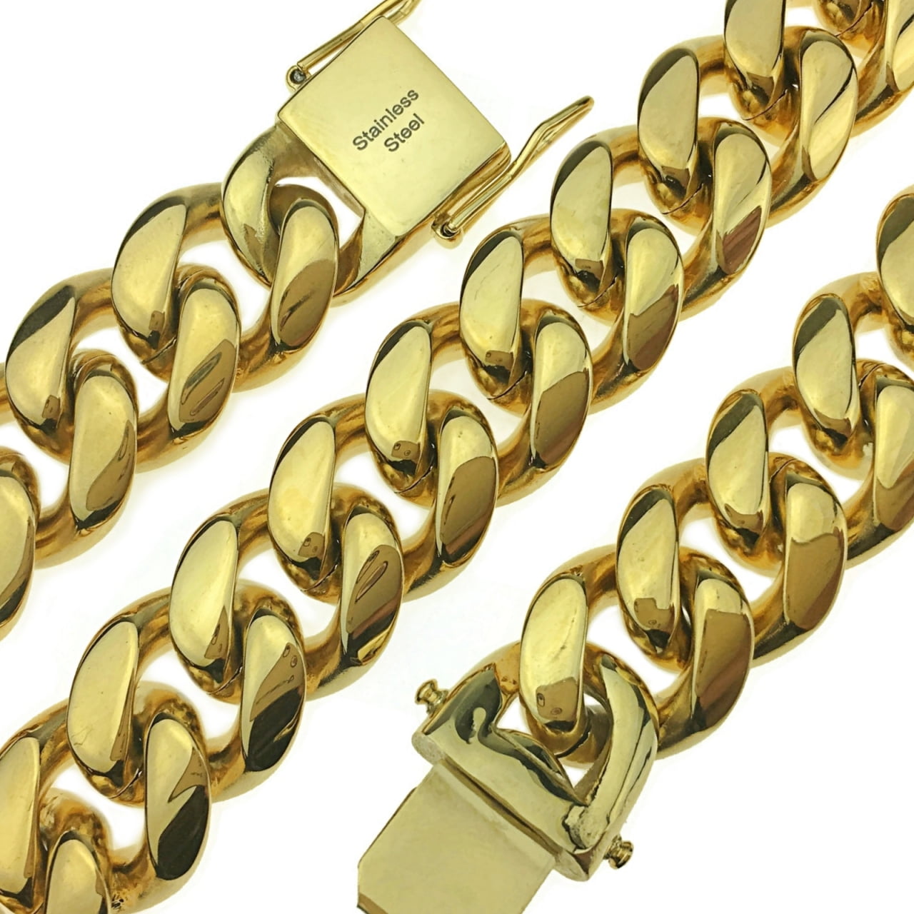 24k Gold Plated 18MM Miami Cuban Chain Heavy Stainless Steel Choker Hip Hop  Necklace 18