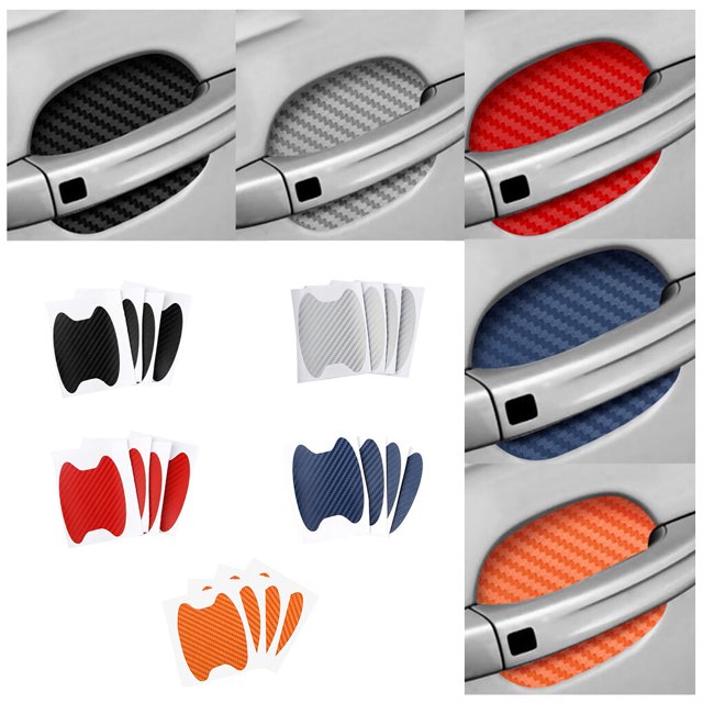Car Door Handle Sticker Carbon Fiber Door Handle Sticker; Protector Film Anti-scratch Universal Auto Handle Cover, Red