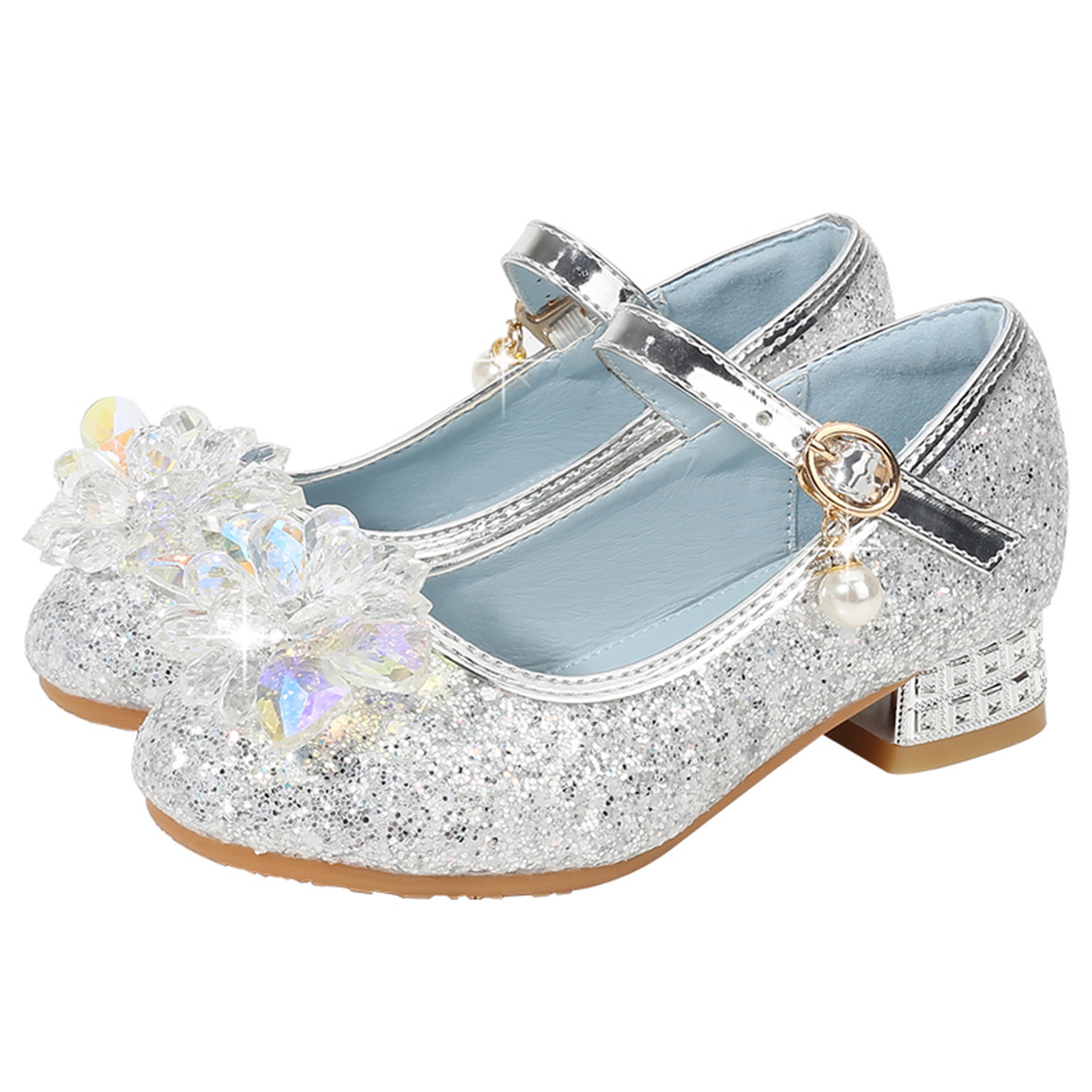 Youmylove Toddler Little Kid Girls Dress Pumps Glitter Sequins Princess Flower Low Heels Party Show Dance Shoes Rhinestone Sandals Children Casual Shoes - image 3 of 9