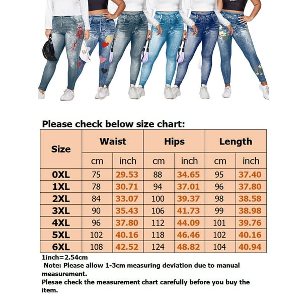 Avamo Ladies Faux Denim Pant High Waist Plus Size Leggings Tummy Control  Fake Jeans Stretch Jeggings Sport Trousers Blue XL 