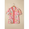 thumbnail image 6 of Women's Pink Floral V Neck Blouse – Southern Belle Contrast Trim Short Sleeve Summer Top, XL, 6 of 12