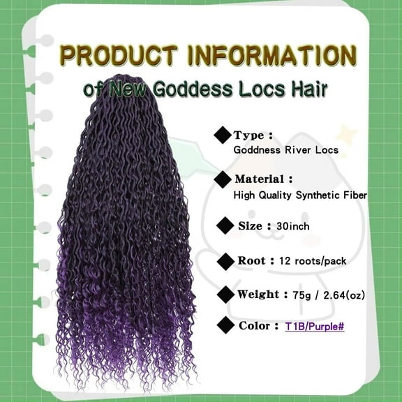 FGERFE-8 Packs Purple River Locs Crochet Hair for Black Women Goddess Faux Locs Crochet Hair Curly Faux Locs Hair Pre Looped Crochet Braids Hair Boho Hippie Locs Hair Extensions(#T1B/Purple 30inch)