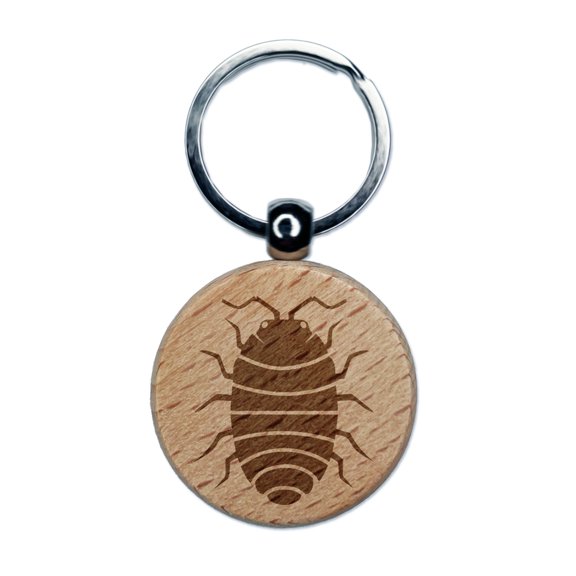 Isopod Pill Bug Woodlouse Round Keychain Charm Tag - Engraved Wood