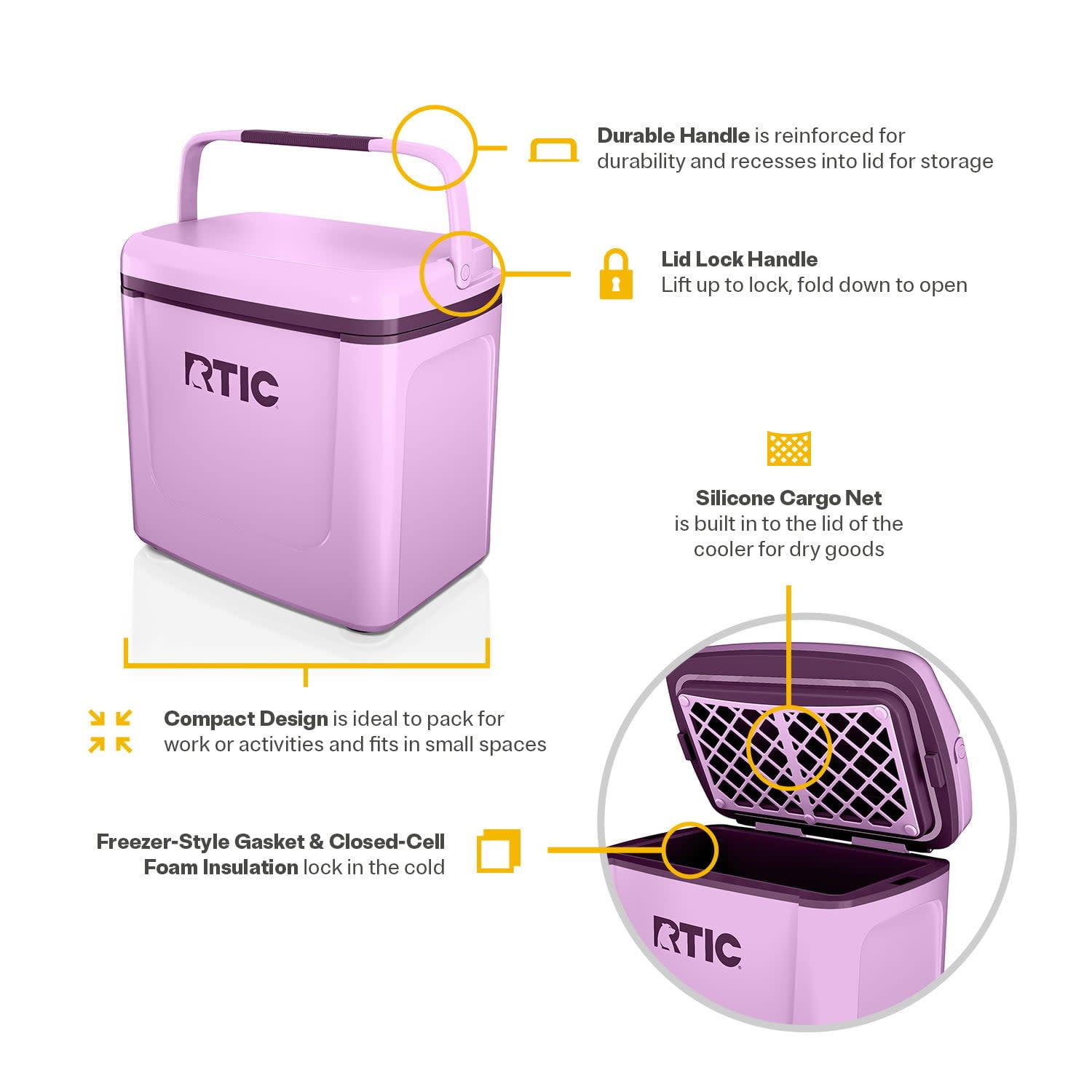 RTIC 8 QT Hard-Sided Personal Cooler, Fits 12 Cans, Road Trip, Lavender/Plum