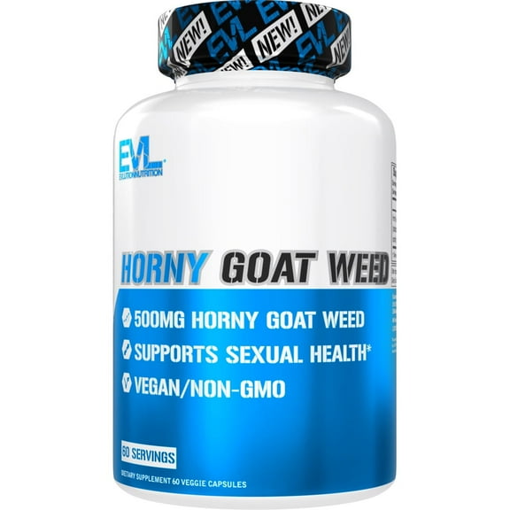 Evlution Nutrition Horny Goat Weed 500mg for Men, Herbal Stamina & Vitality Support, Vegan, Non-GMO, 60 Veggie Capsules