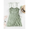 thumbnail image 5 of ZAFUL Women Sexy Prom Dress Polka Dot Ruffle Backless Overlap Dress Light Green S, 5 of 8